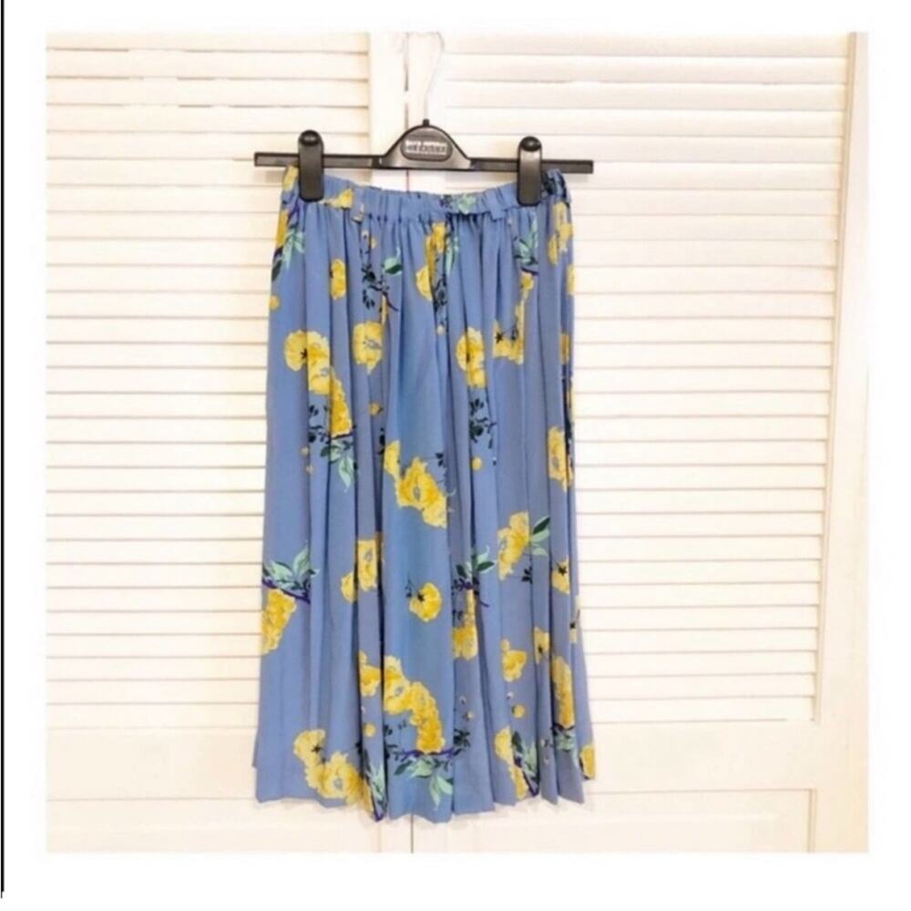 Vintage Julio Blue and Yellow Floral Silk Skirt